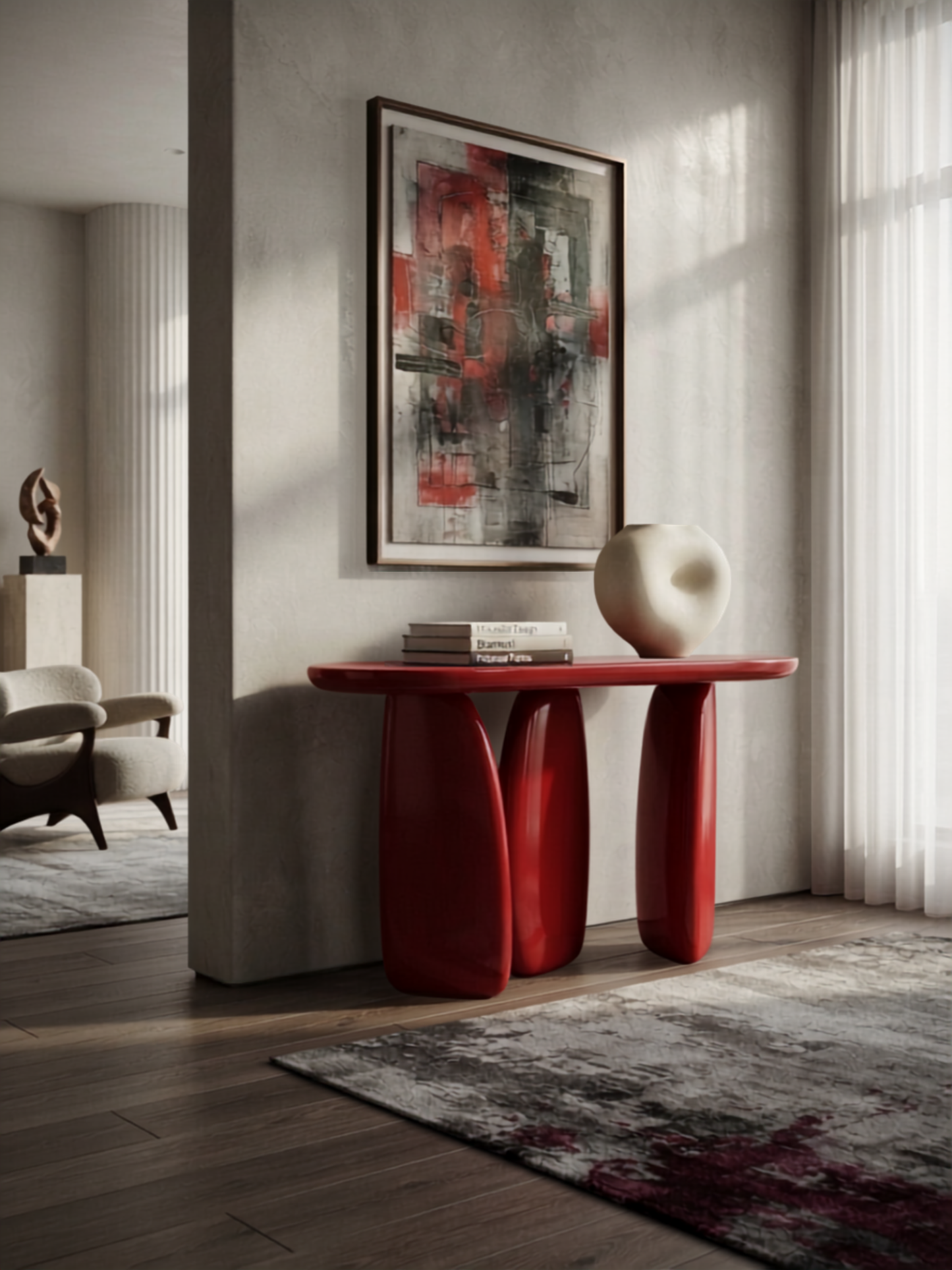 Modern Sculptural Red Console