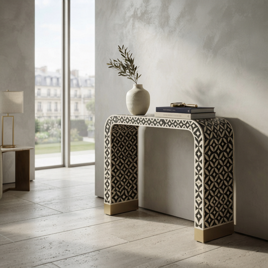 Arched Geometric Bone Inlay Console